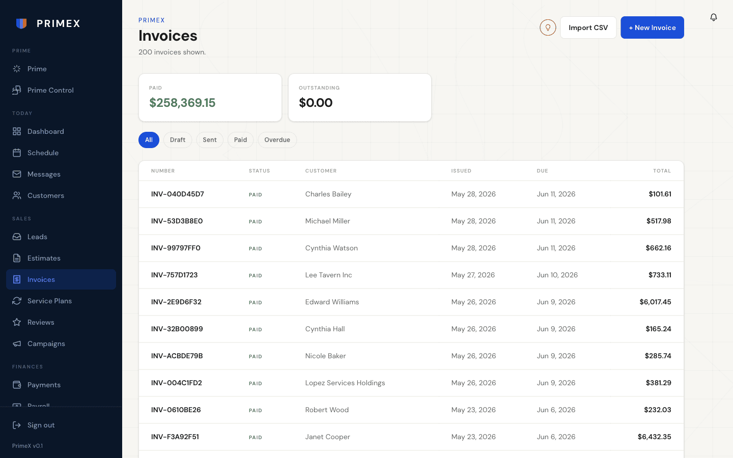 PrimeX invoices